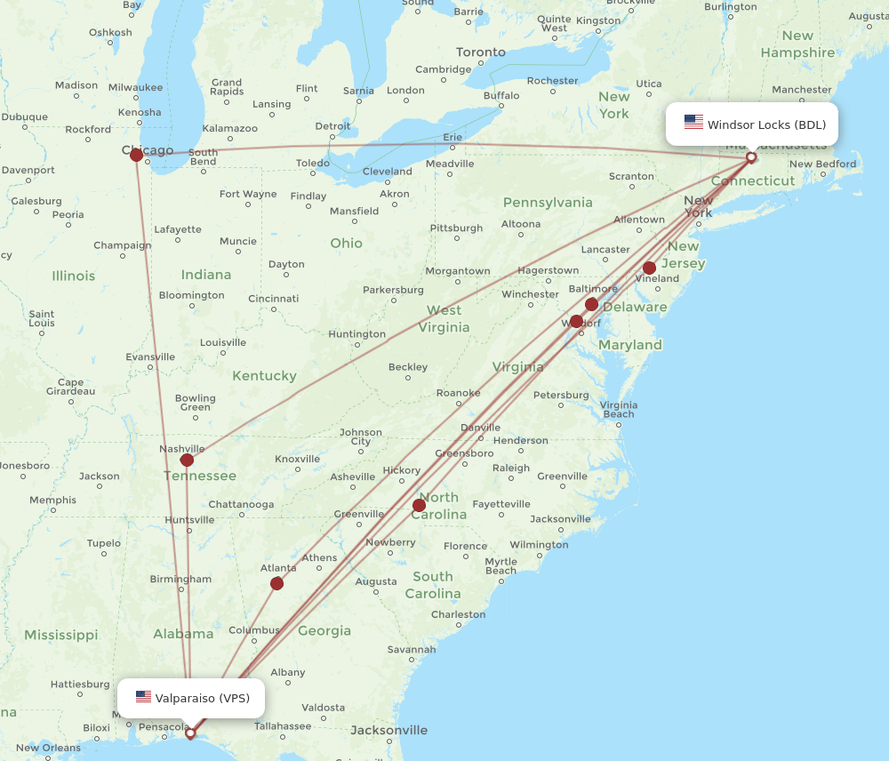 BDL-VPS flight routes