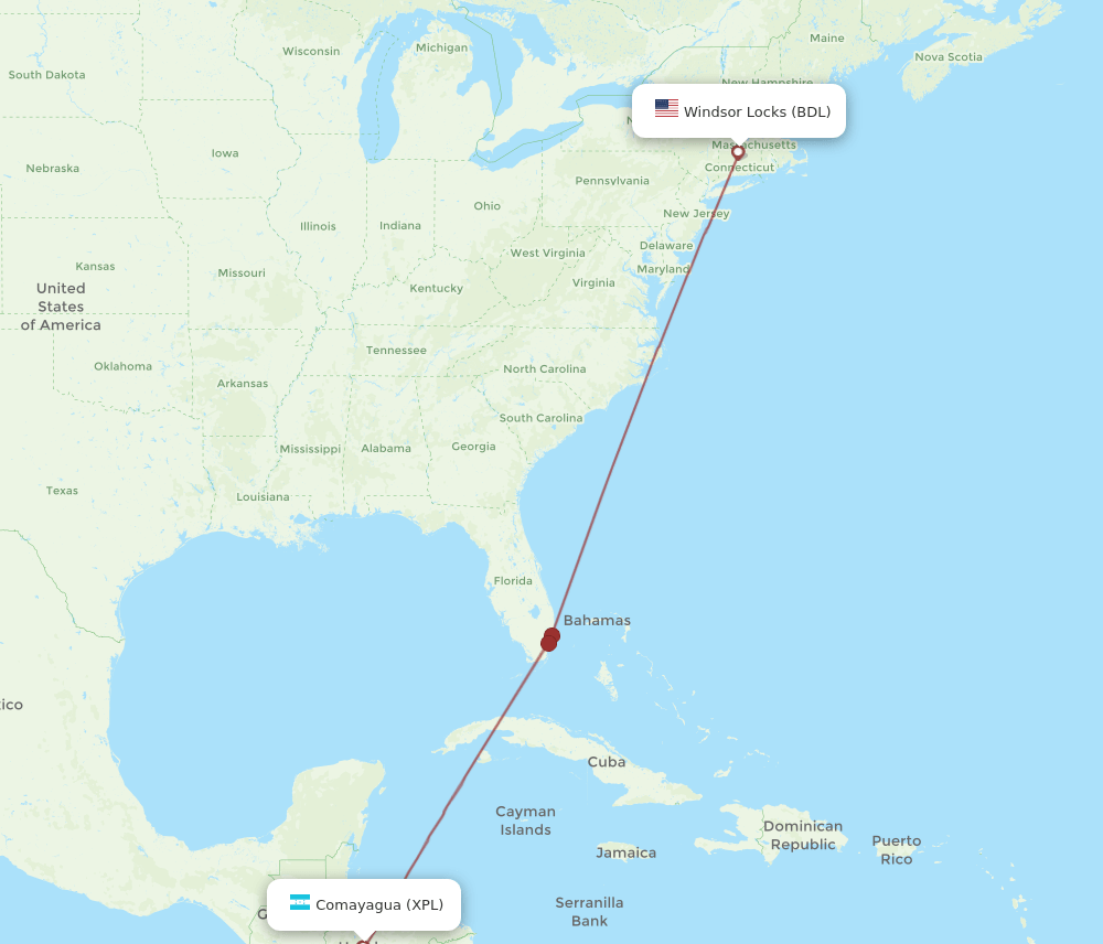 BDL-XPL flight routes