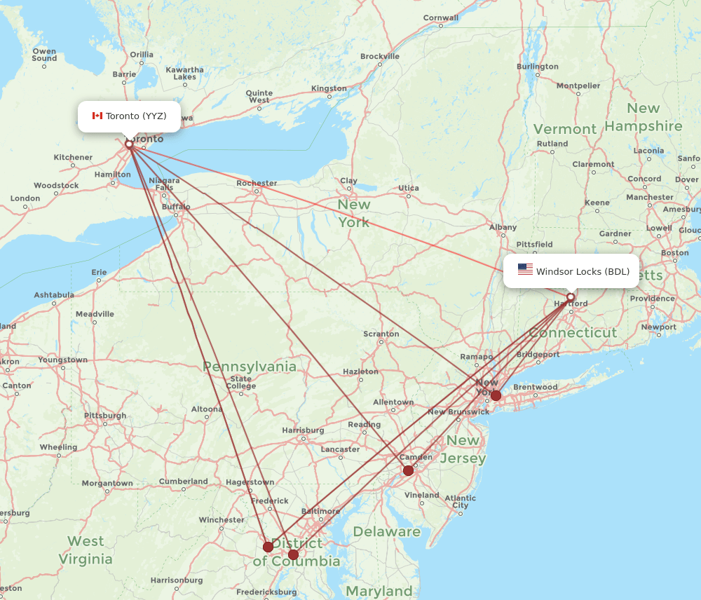BDL-YYZ flight routes