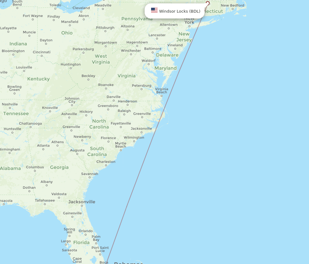 San Salvador - Hartford route map and flight paths