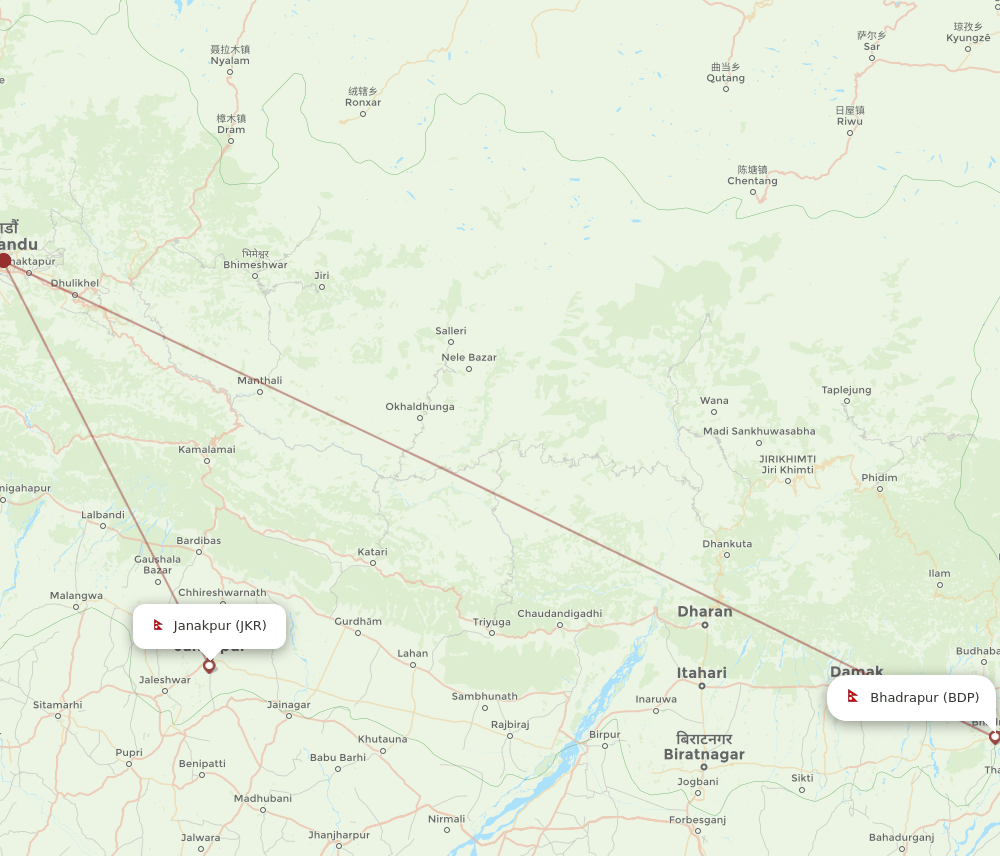 BDP to JKR flights and routes map