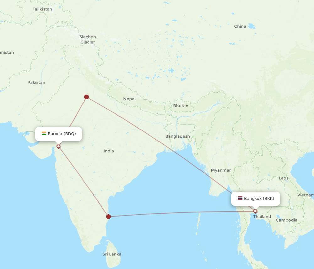 BDQ-BKK flight routes