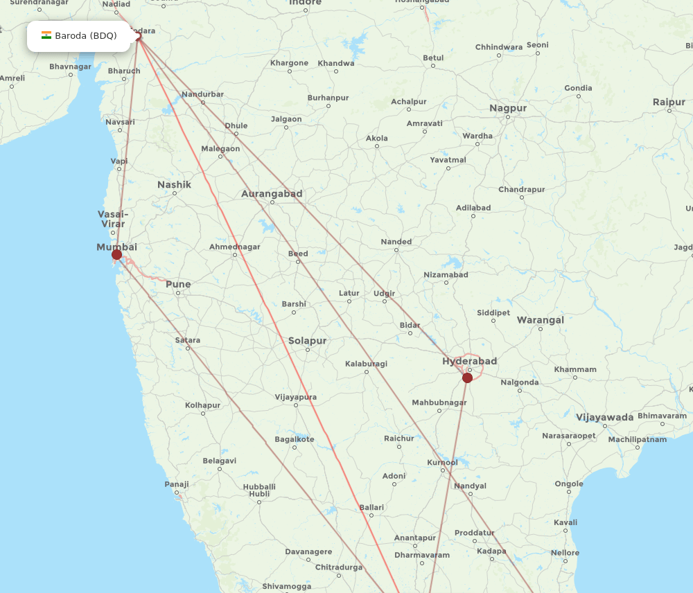 BDQ-BLR flight routes