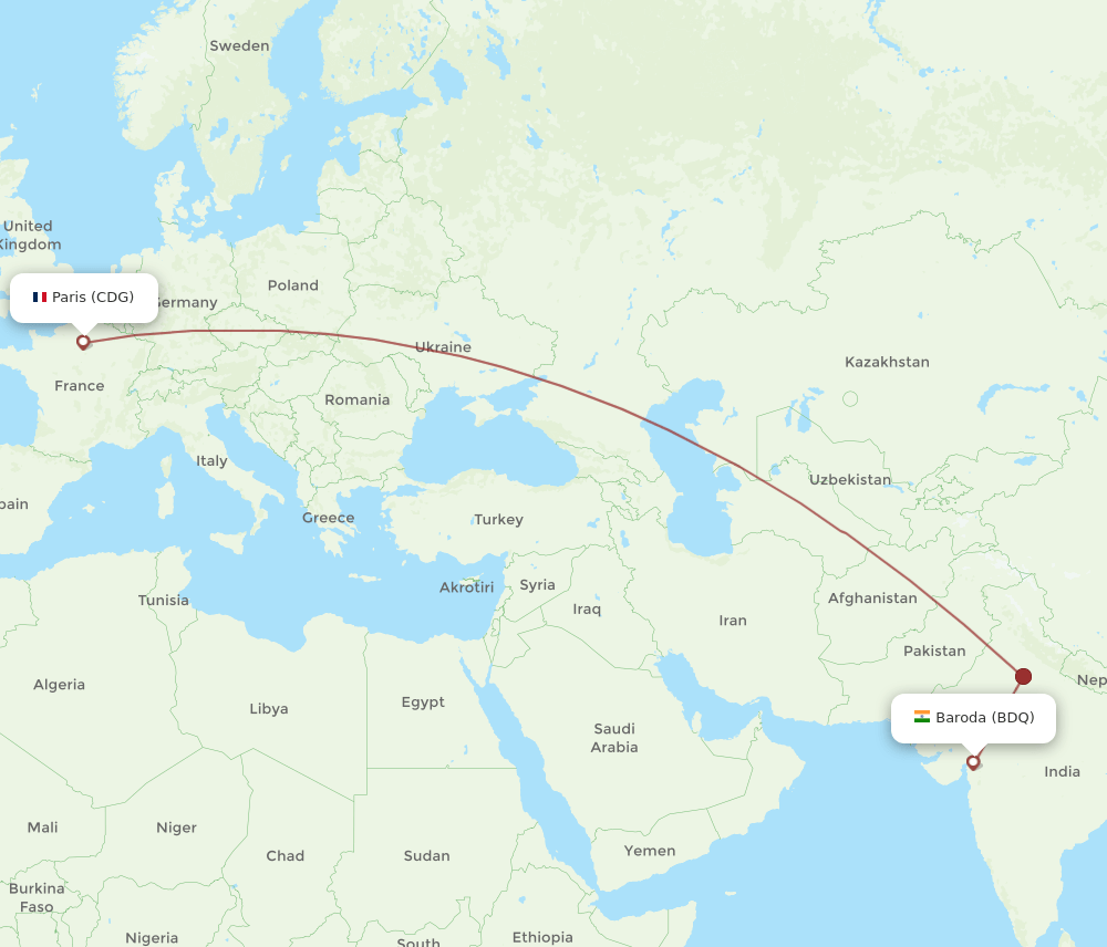 CDG to BDQ flights and routes map
