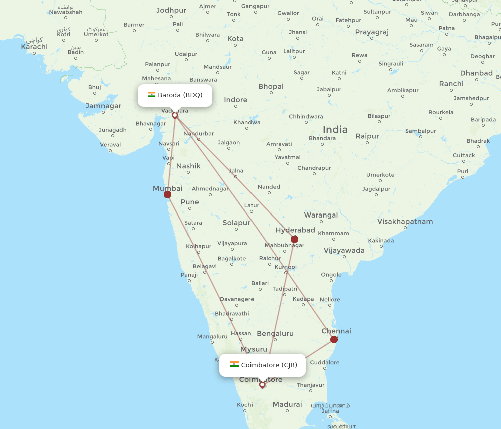 BDQ-CJB flight routes
