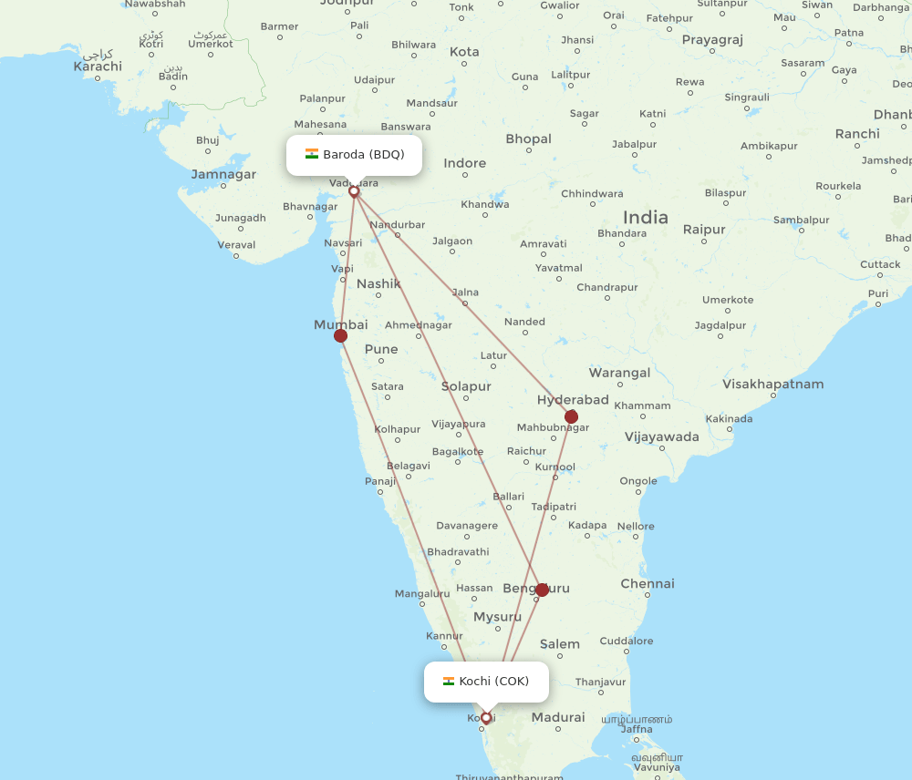 BDQ-COK flight routes