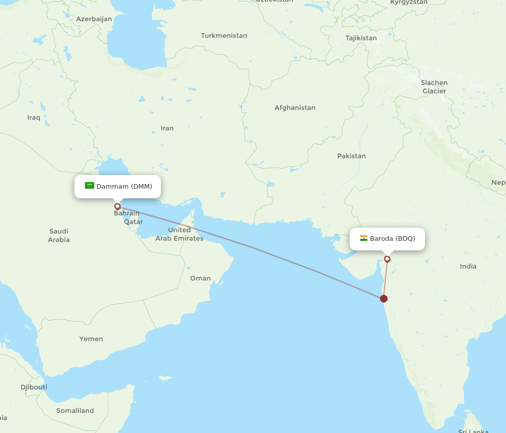 BDQ to DMM flights and routes map