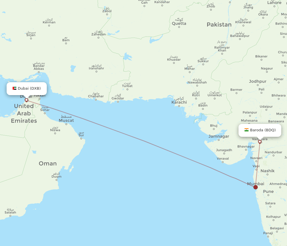 BDQ-DXB flight routes