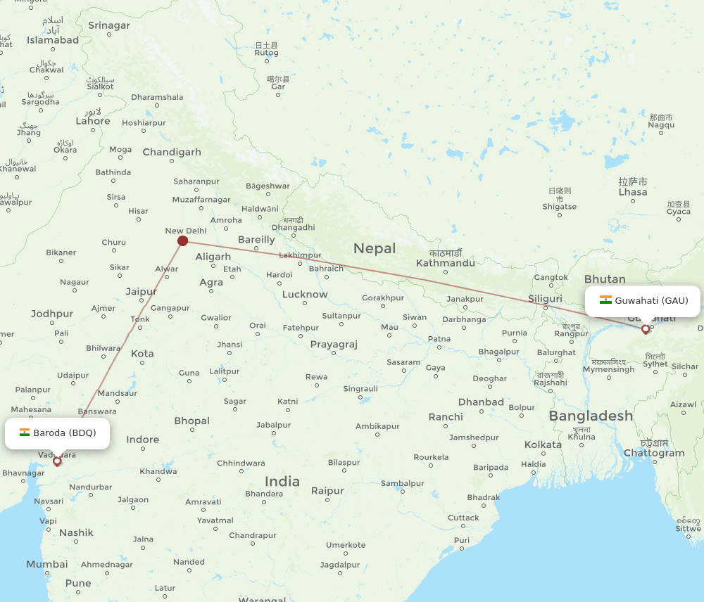 BDQ-GAU flight routes