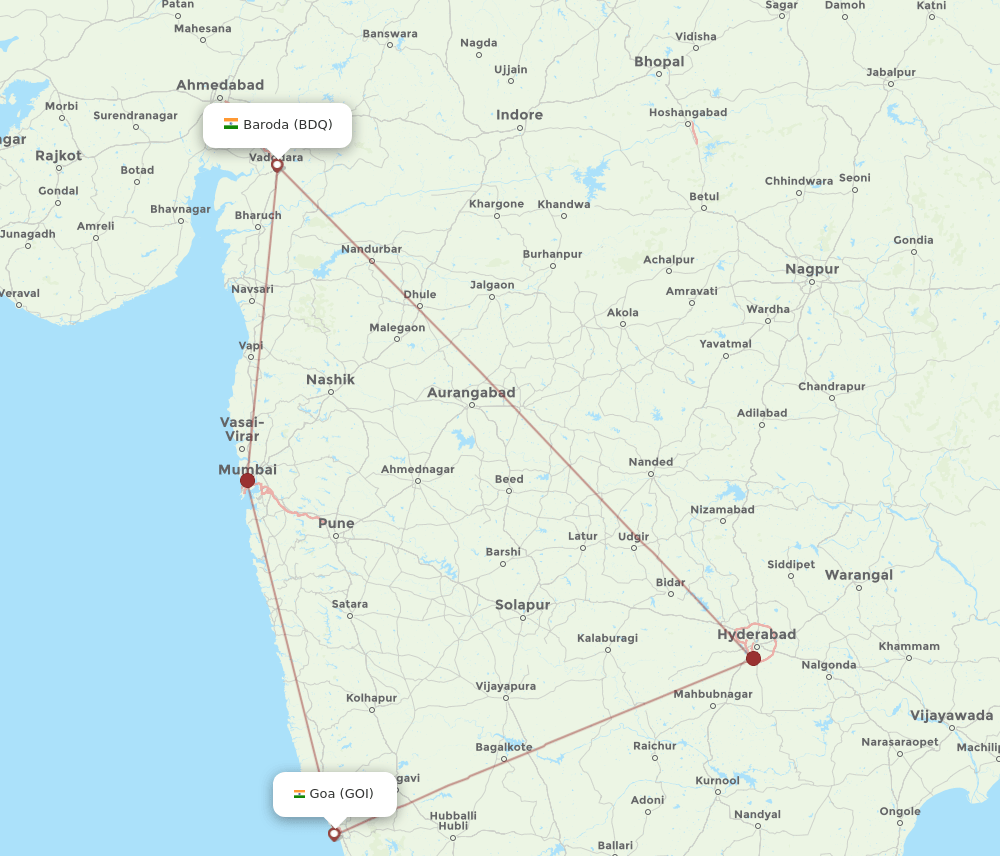 BDQ-GOI flight routes