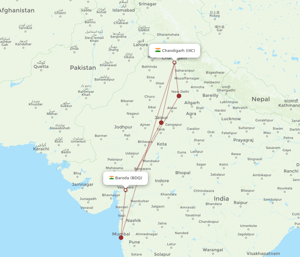 BDQ-IXC flight routes