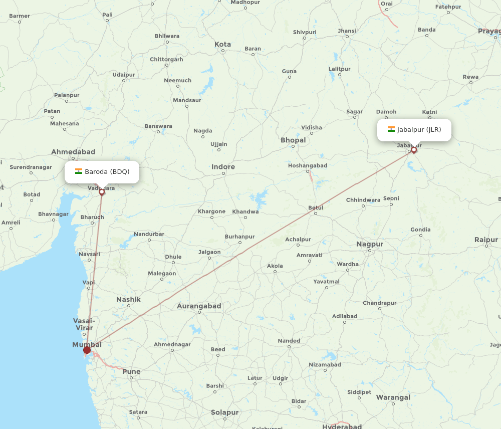 BDQ-JLR flight routes