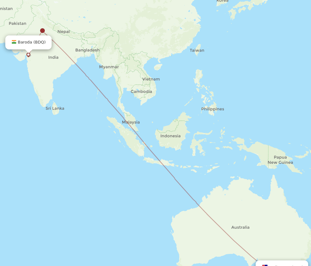 Melbourne - Vadodara route map and flight paths