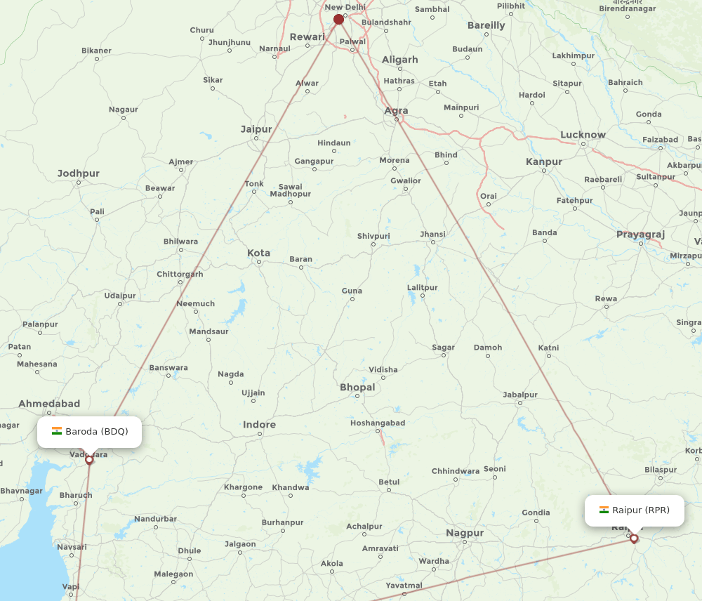 BDQ-RPR flight routes