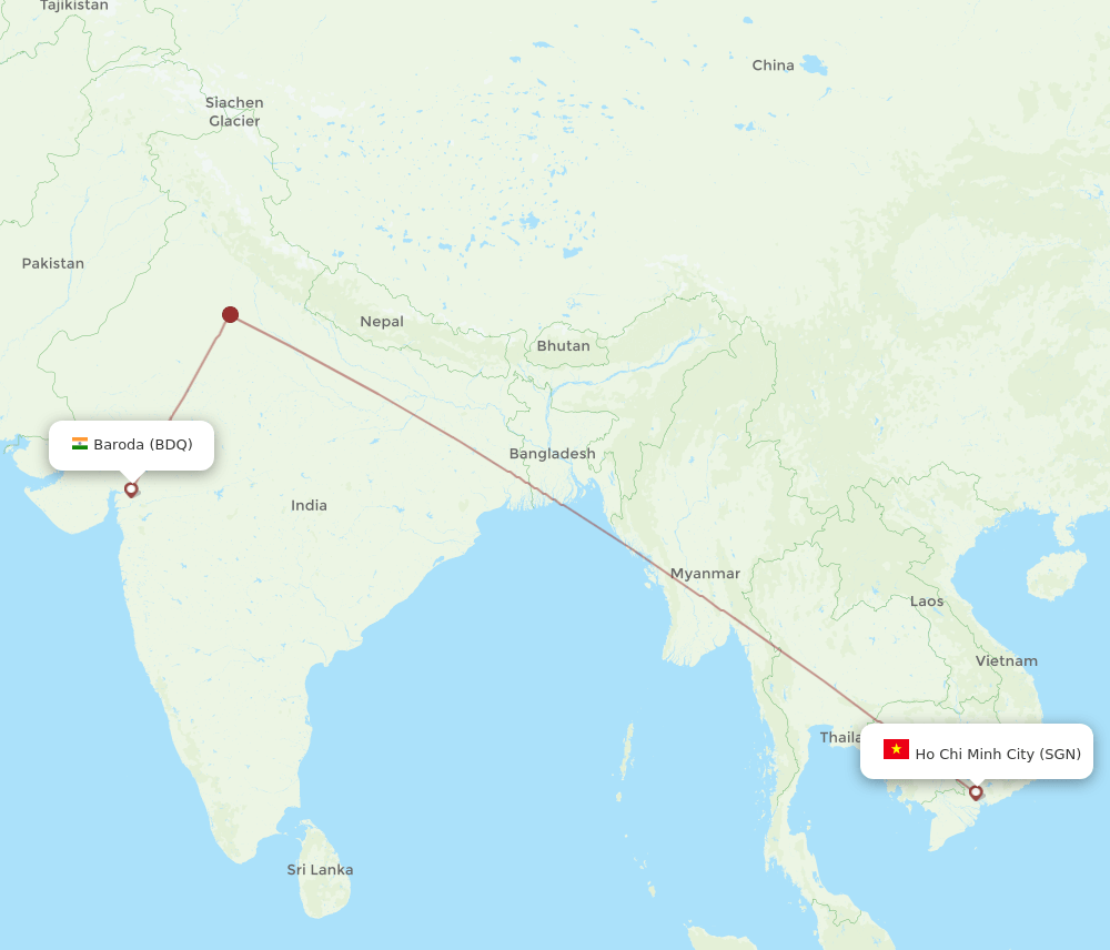 BDQ to SGN flights and routes map