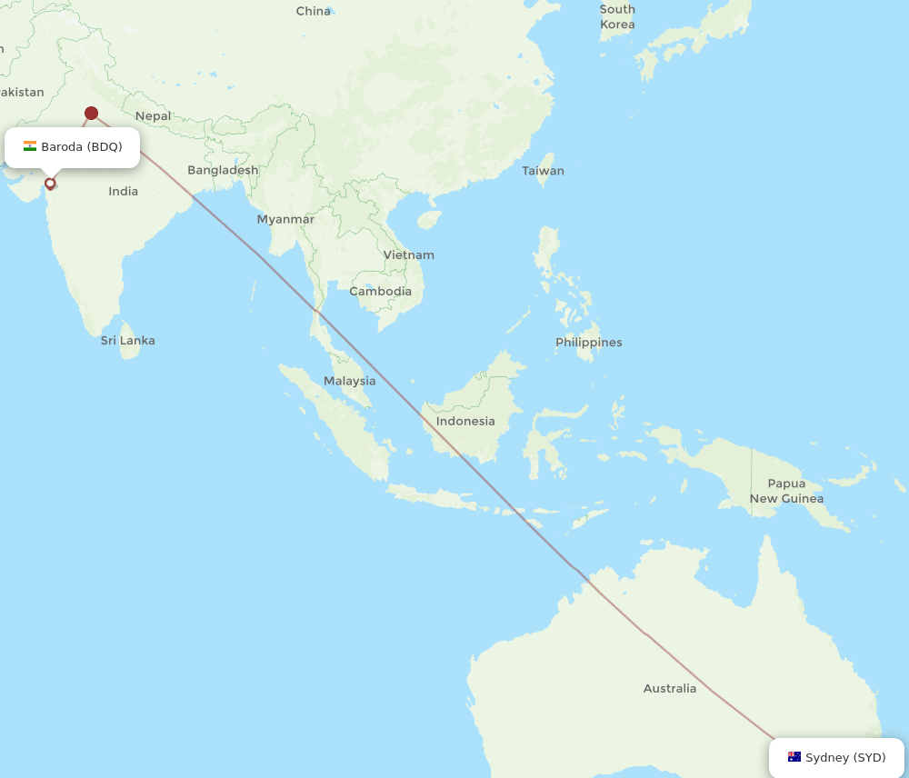 SYD to BDQ flights and routes map