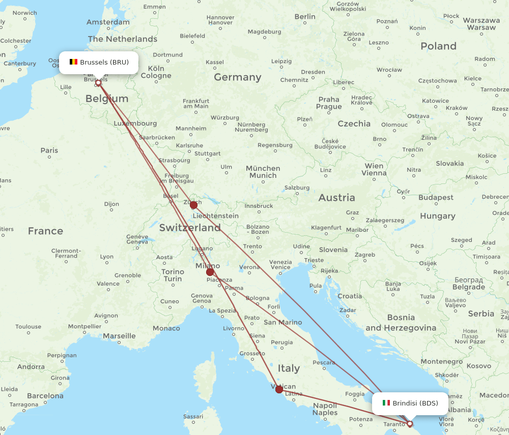 BDS-BRU flight routes