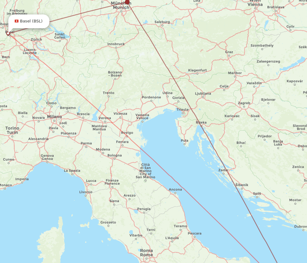 Brindisi - Basel, Switzerland/Mulhouse route map and flight paths