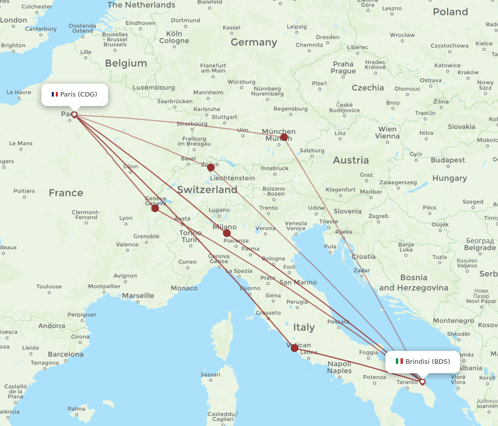 BDS-CDG flight routes