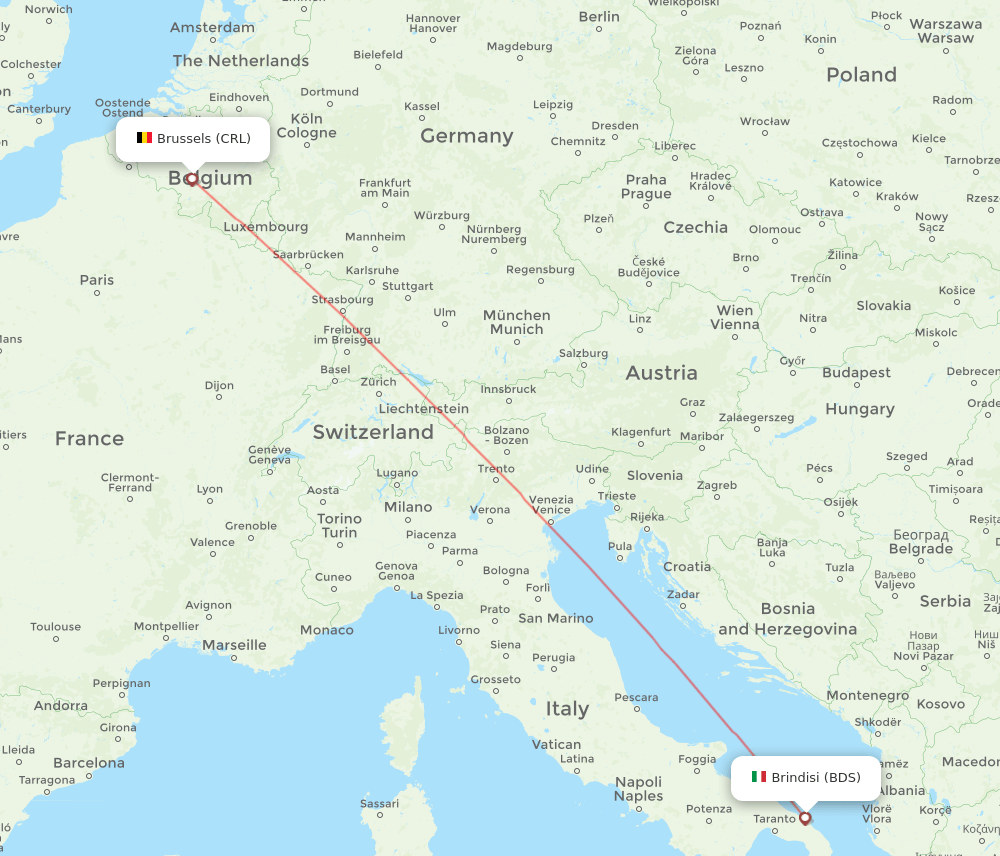 Brindisi - Brussels route map and flight paths