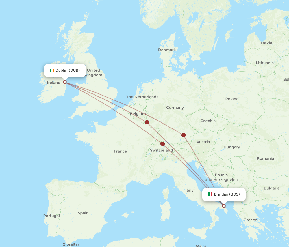 BDS to DUB flights and routes map