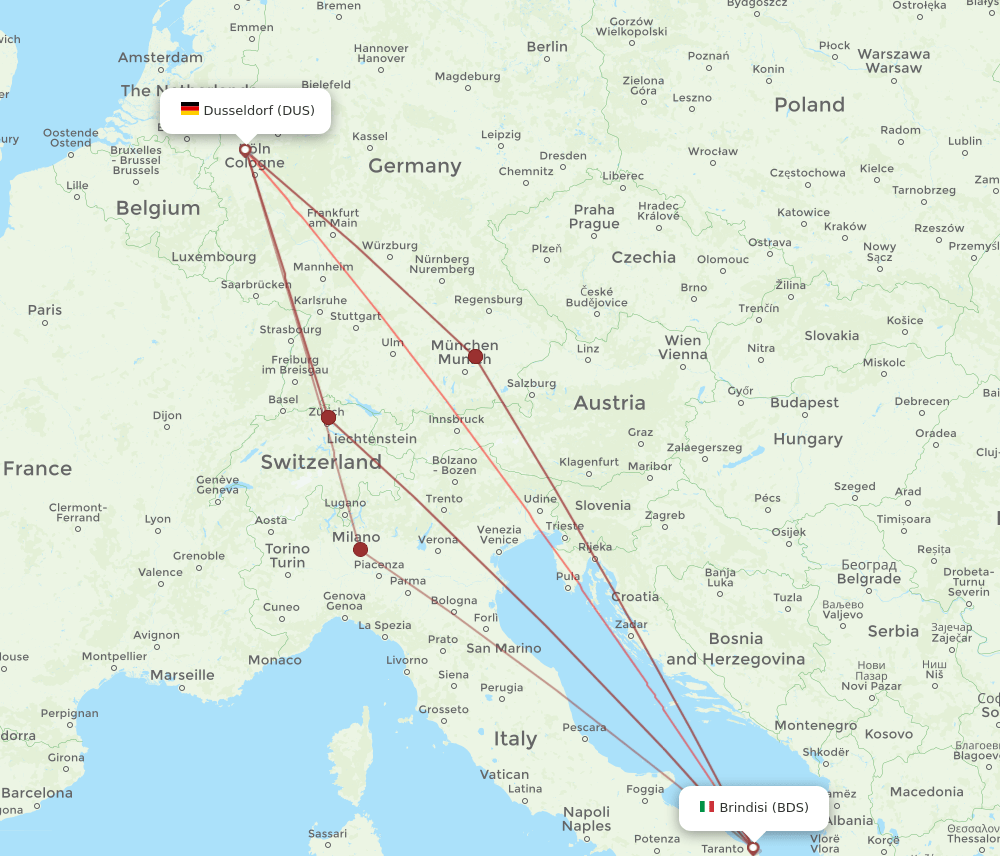 BDS to DUS flights and routes map