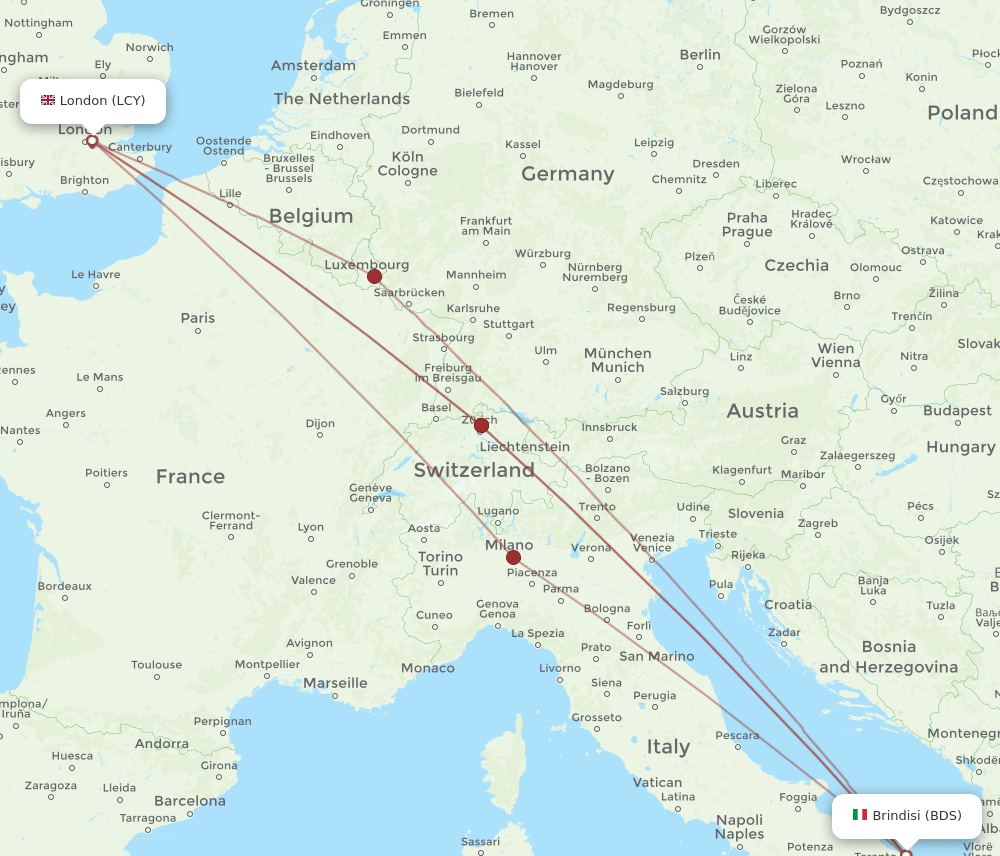 BDS-LCY flight routes
