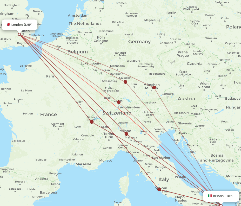 BDS-LHR flight routes