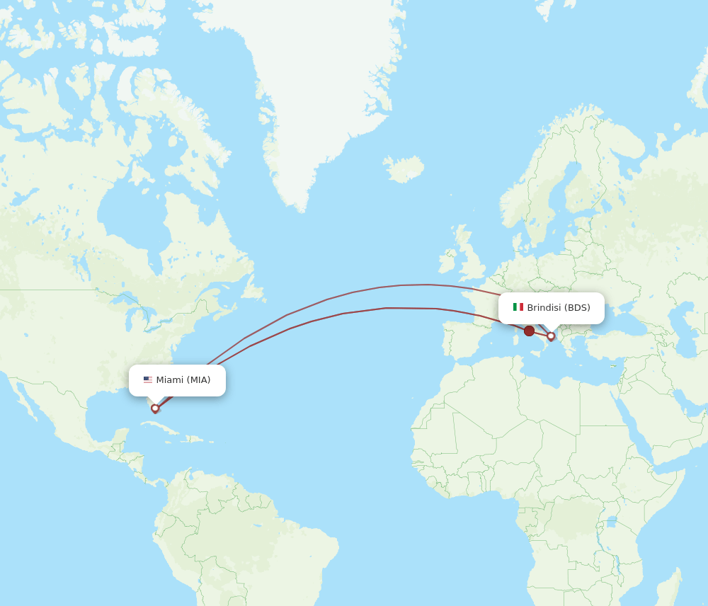 BDS to MIA flights and routes map