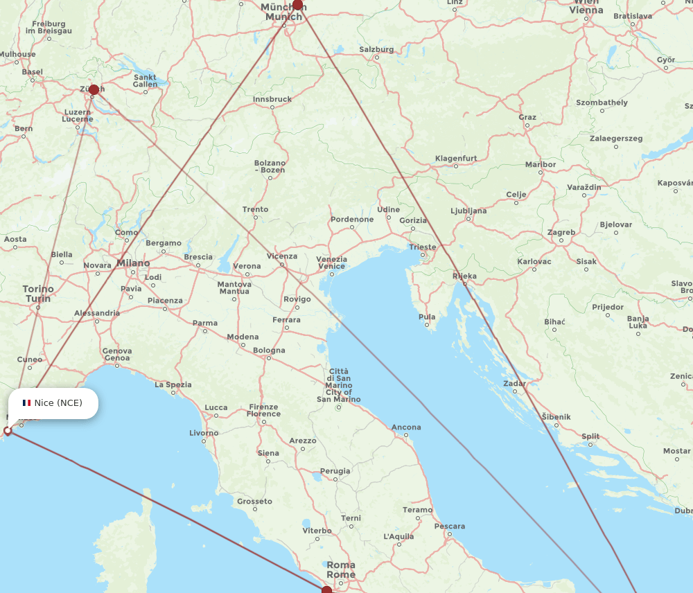 BDS to NCE flights and routes map