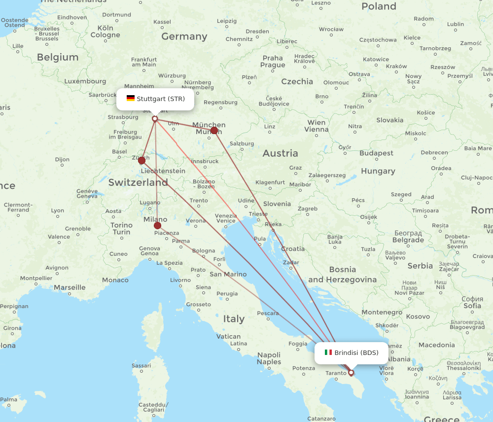 BDS to STR flights and routes map