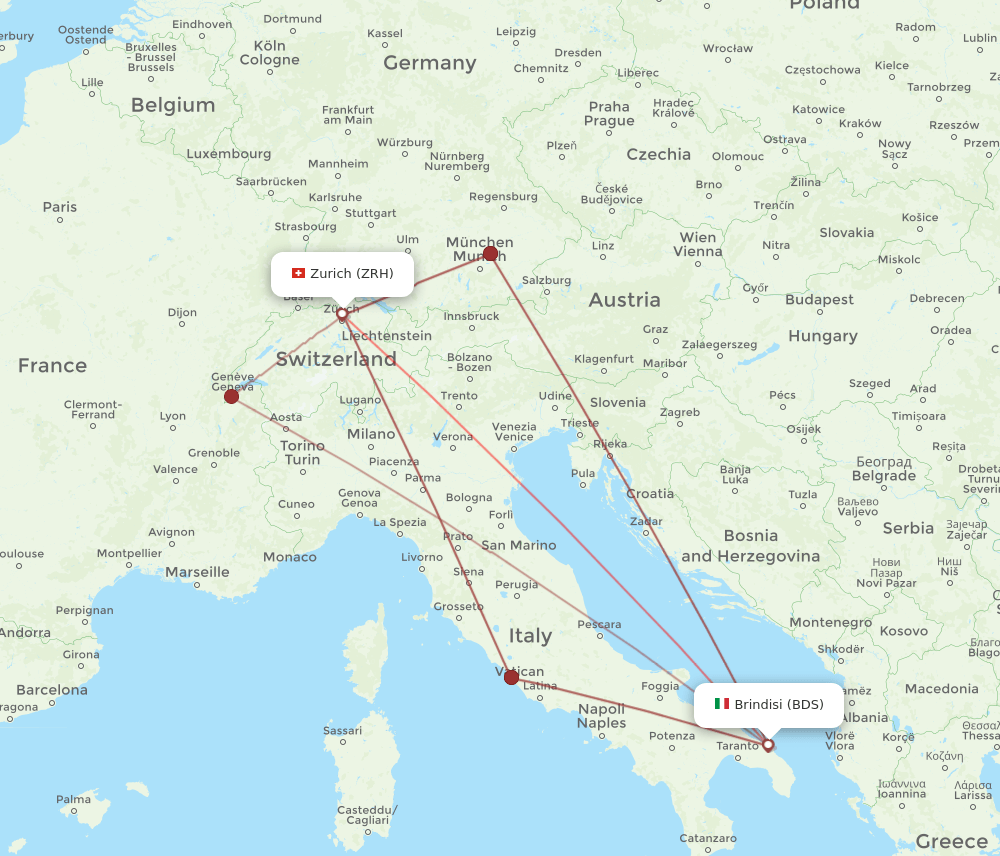 BDS-ZRH flight routes
