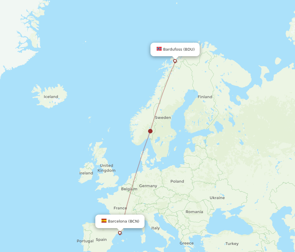 BDU to BCN flights and routes map