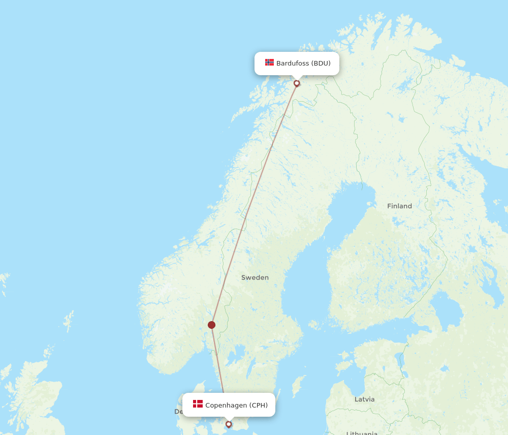 BDU to CPH flights and routes map