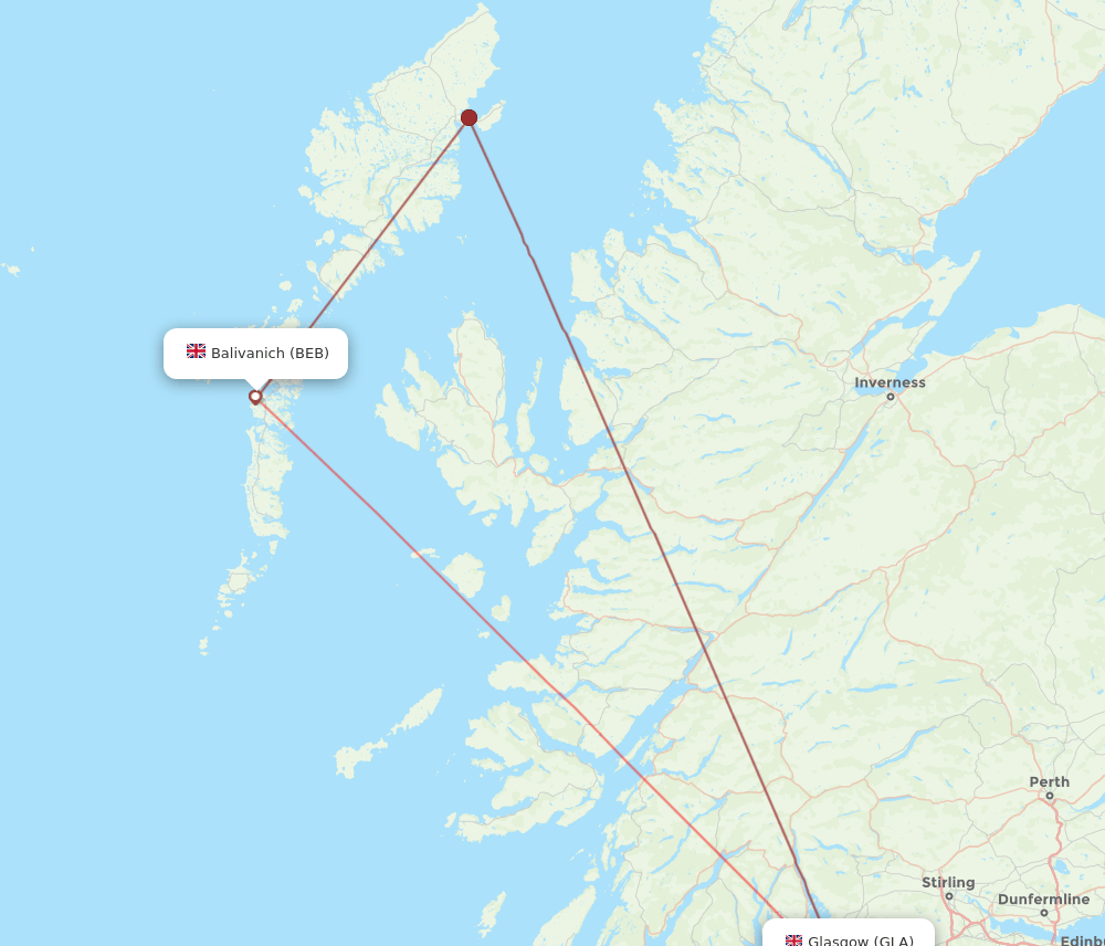 BEB to GLA flights and routes map