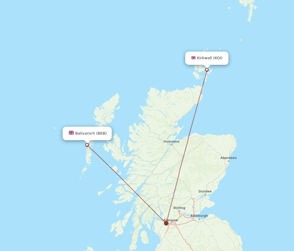 KOI to BEB flights and routes map