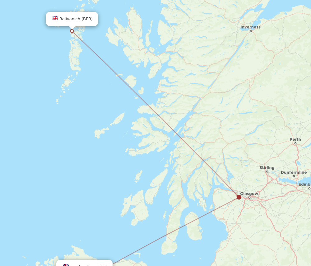 BEB-LDY flight routes