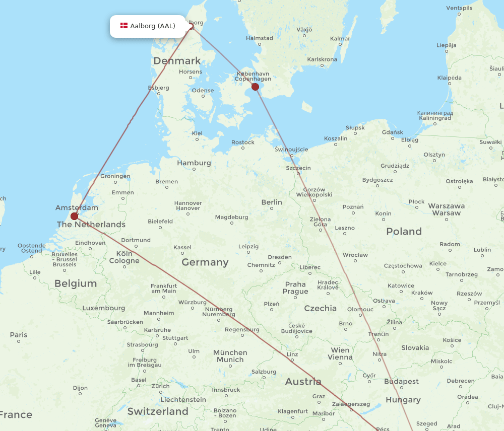 BEG-AAL flight routes