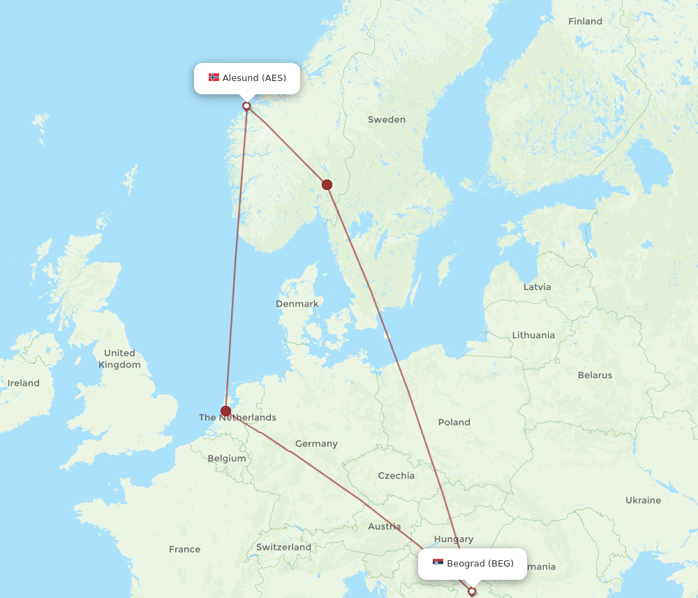 BEG-AES flight routes