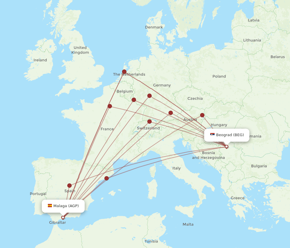BEG-AGP flight routes