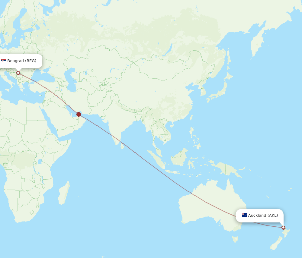 BEG-AKL flight routes