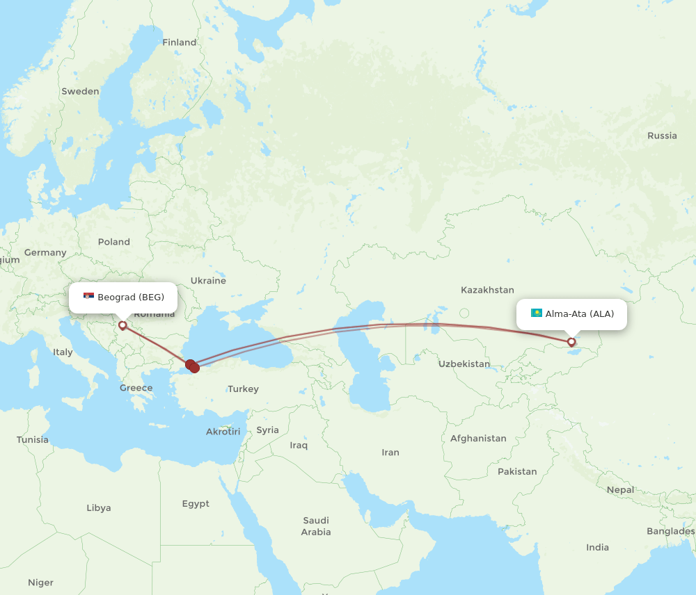 BEG to ALA flights and routes map