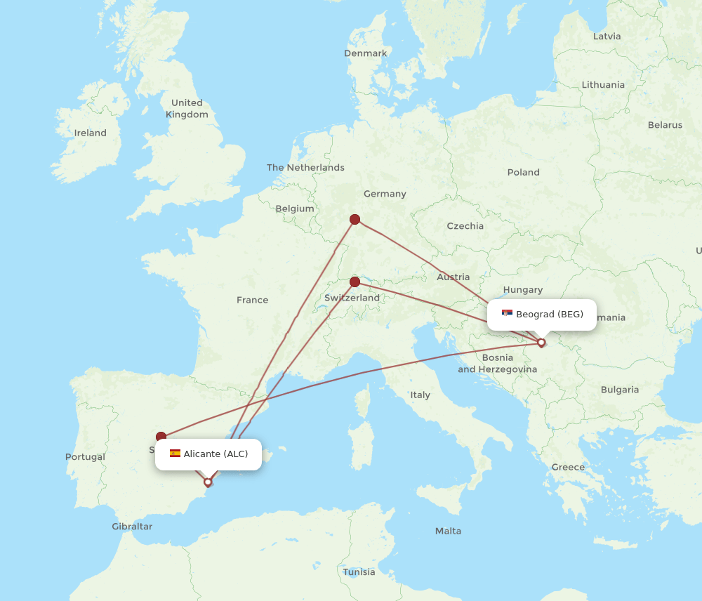 BEG to ALC flights and routes map