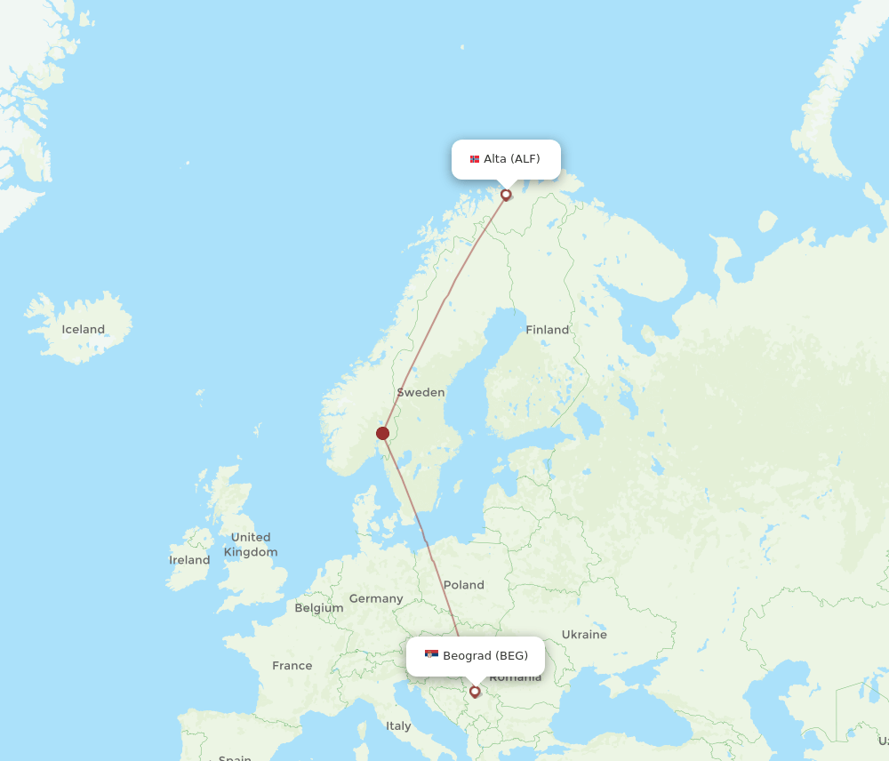 BEG to ALF flights and routes map