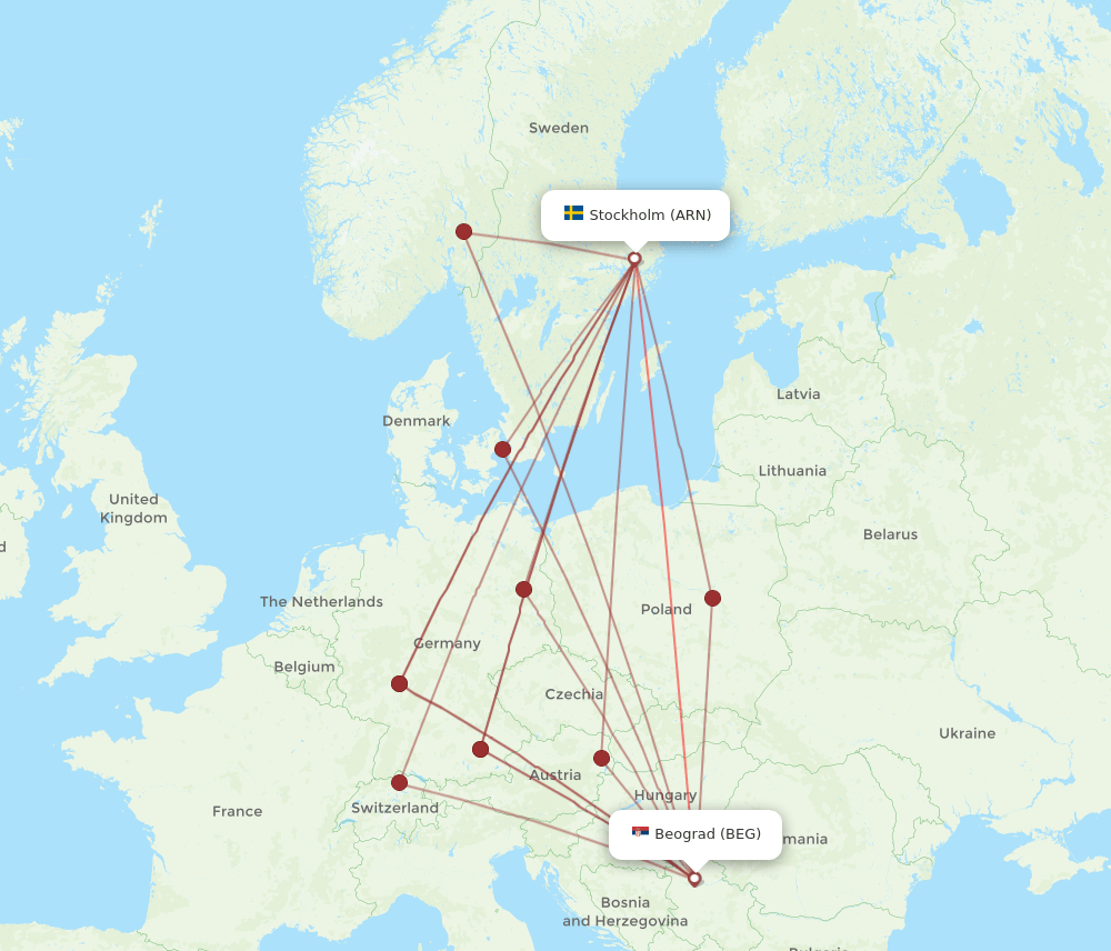 BEG-ARN flight routes