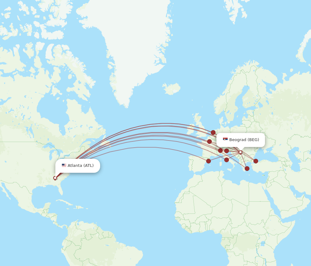 BEG-ATL flight routes
