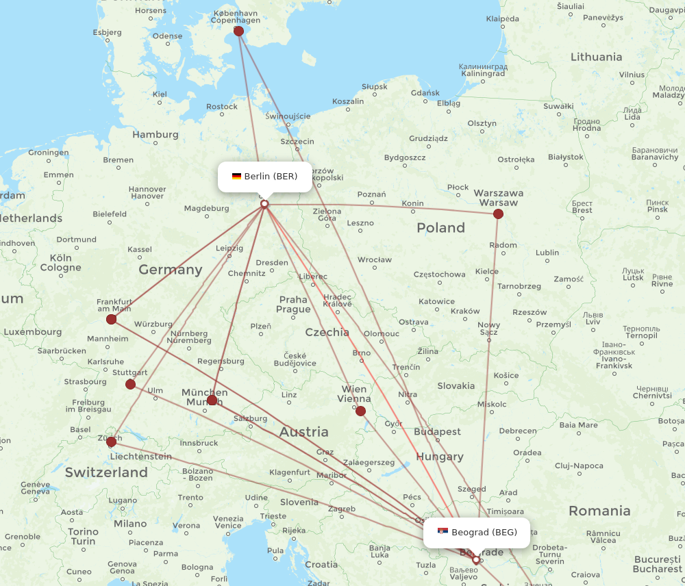 BEG to BER flights and routes map
