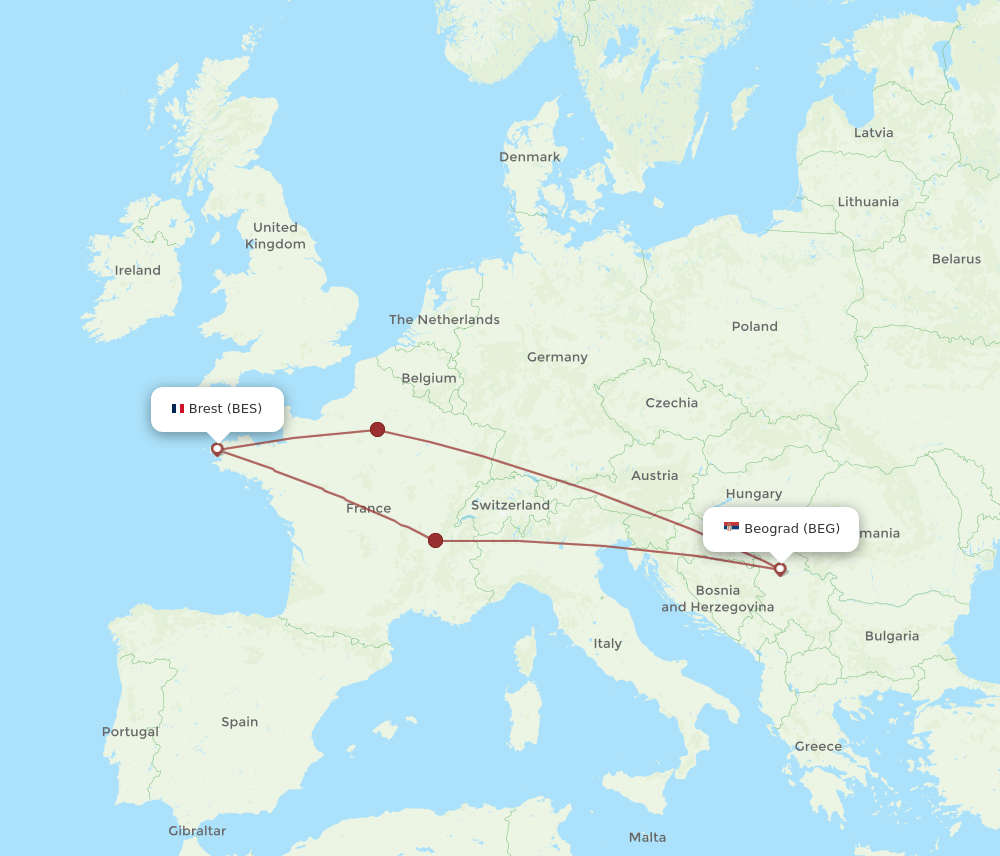 BEG-BES flight routes