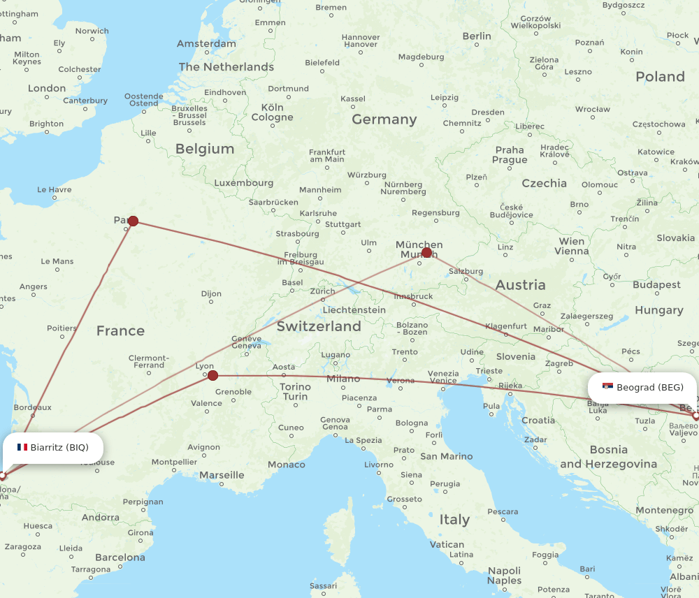 BEG-BIQ flight routes