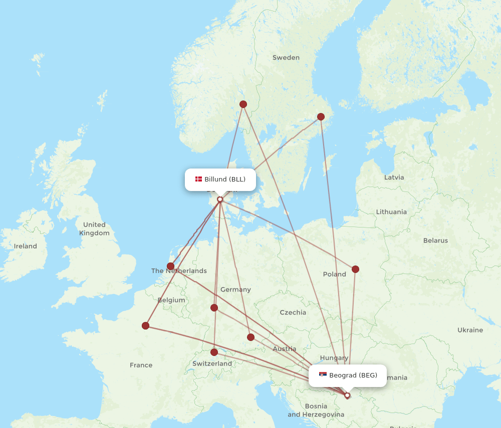 BEG-BLL flight routes